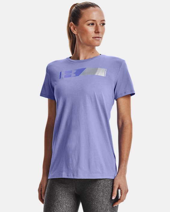 Women's UA Metallic Logo T-Shirt in Purple image number 0